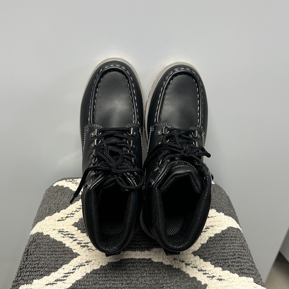 Lugz Black Moc Toe Lace-Up Boots with Tan Outsole